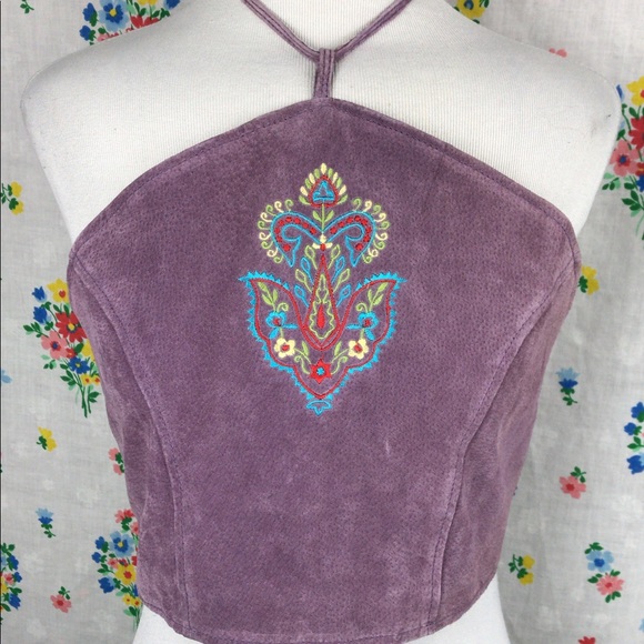 Vintage Tops - Suede 90s halter crop top Vintage Tops - Suede 90s halter crop top